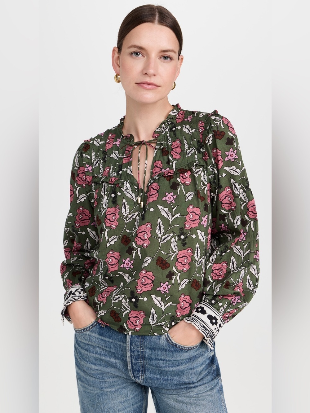 Cleobella Leni blouse green floral Fiore print sz xs